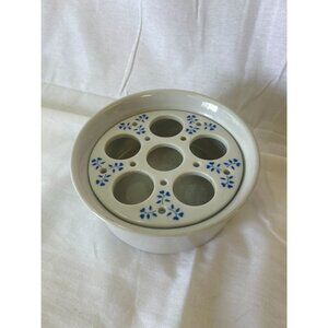 Vintage Ceramic Floral Flower Frog Vase Insert White & Blue Design